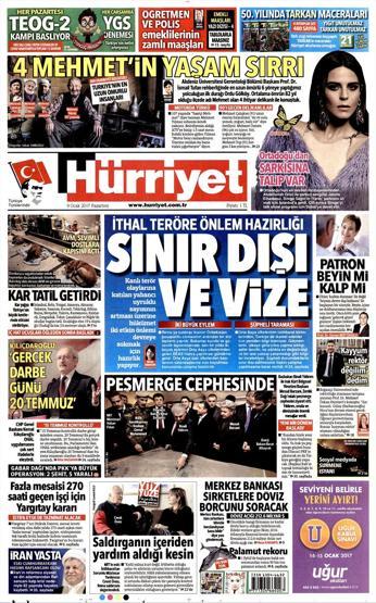 9 Ocak 2016 Gazete manşetleri