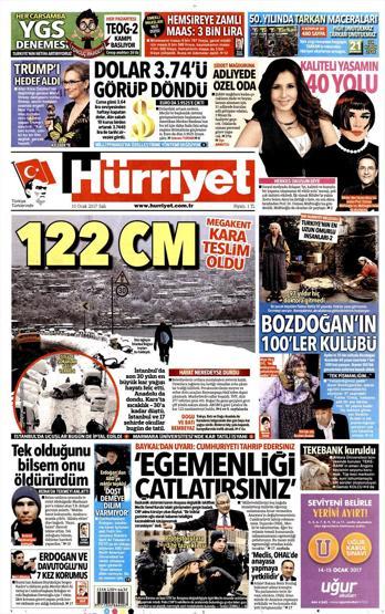 10 Ocak 2017 Gazete manşetleri