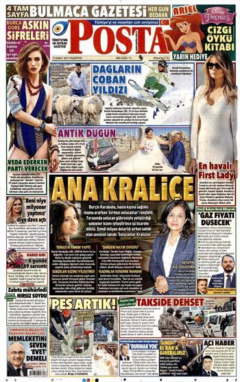 13 Şubat 2017 - Gazete manşetleri