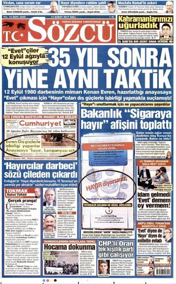 14 Şubat 2017 - Gazete manşetleri