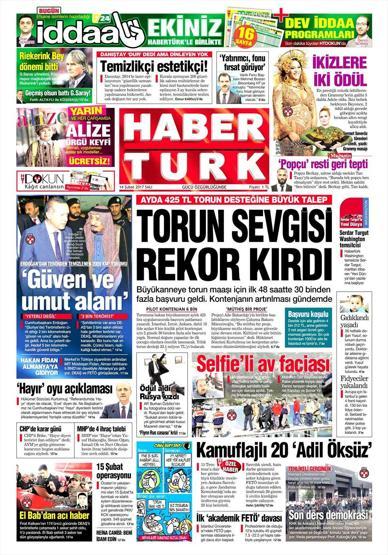 14 Şubat 2017 - Gazete manşetleri