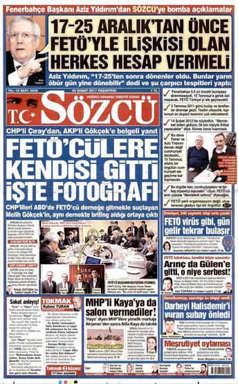 20 Şubat 2017 - Gazete manşetleri