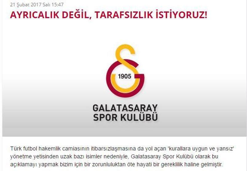 Galatasaray: Ayrıcalık değil tarafsızlık istiyoruz