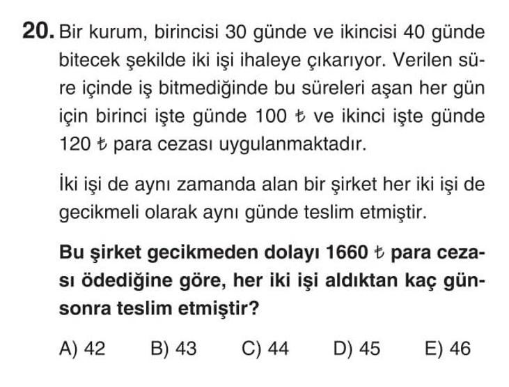Online YGS denemesi Matematik testi cevap anahtarı