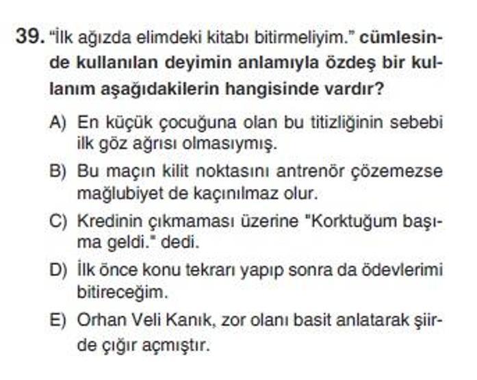 İkinci Online YGS denemesi Türkçe testi cevap anahtarı