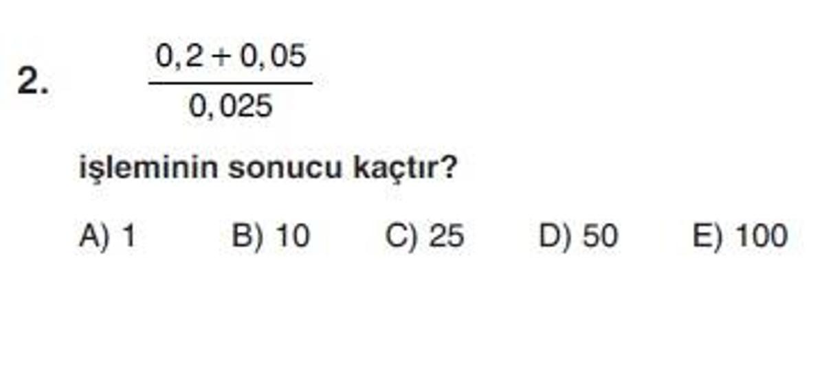 İkinci Online YGS denemesi Matematik testi cevap anahtarı