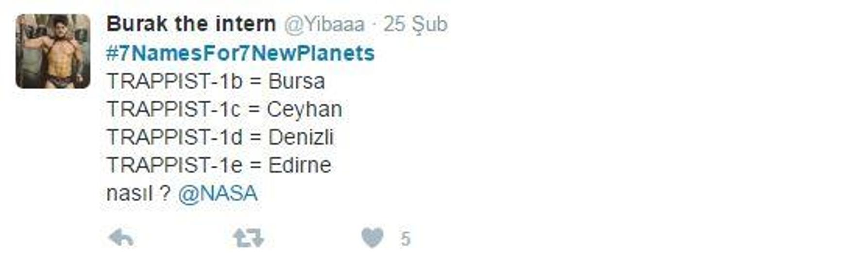 Türkiyeden NASAnın bulduğu 7 gezegene isim önerileri