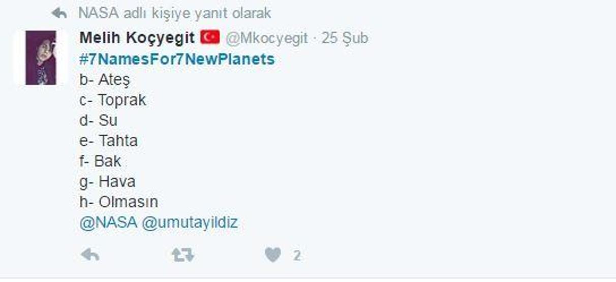 Türkiyeden NASAnın bulduğu 7 gezegene isim önerileri