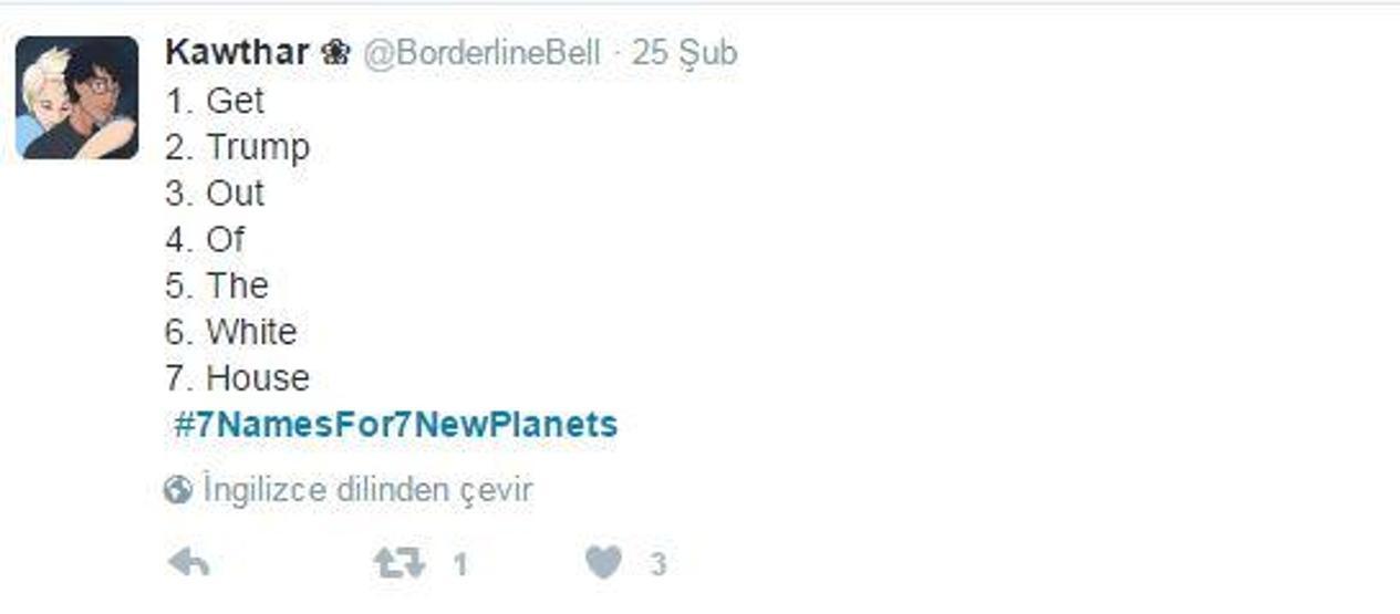 Türkiyeden NASAnın bulduğu 7 gezegene isim önerileri