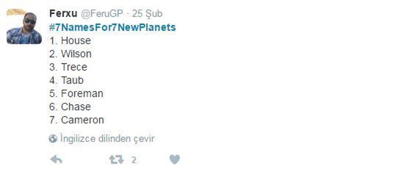 Türkiyeden NASAnın bulduğu 7 gezegene isim önerileri