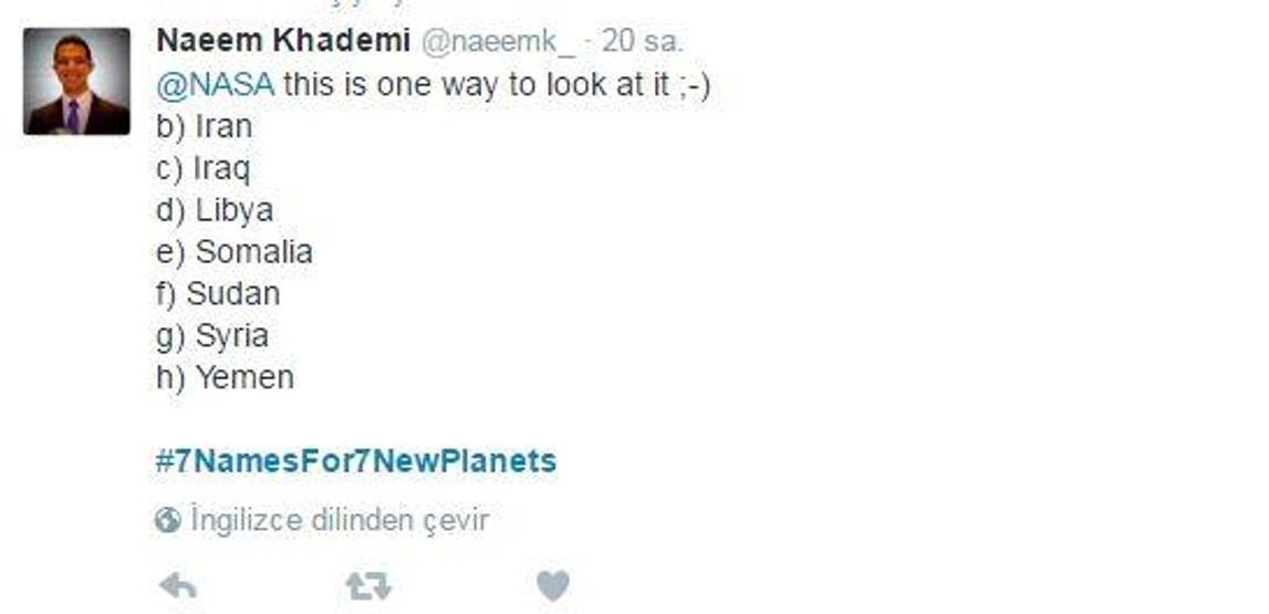 Türkiyeden NASAnın bulduğu 7 gezegene isim önerileri