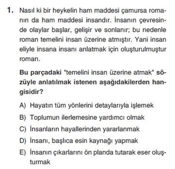 Üçüncü Online YGS denemesi Türkçe testi cevap anahtarı