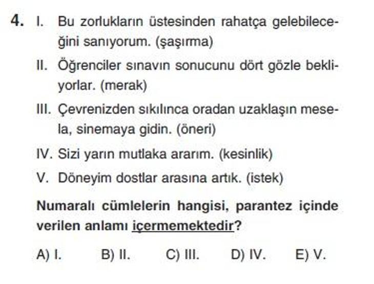 Üçüncü Online YGS denemesi Türkçe testi cevap anahtarı