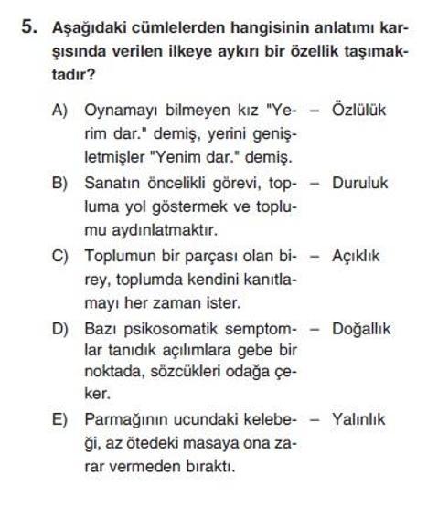 Üçüncü Online YGS denemesi Türkçe testi cevap anahtarı