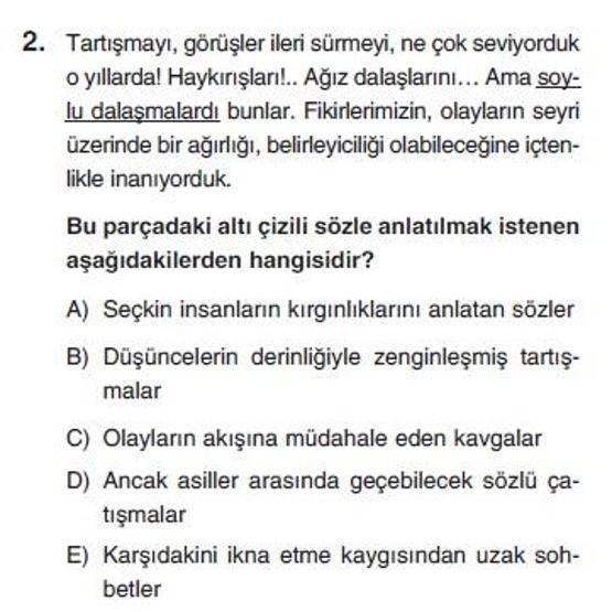 Üçüncü Online YGS denemesi Türkçe testi cevap anahtarı