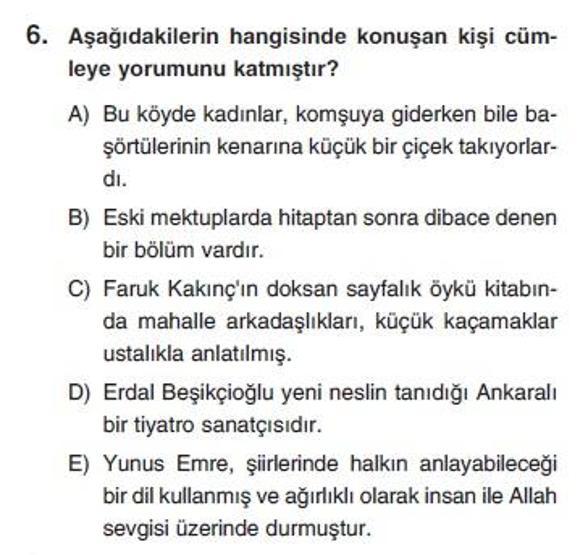 Üçüncü Online YGS denemesi Türkçe testi cevap anahtarı