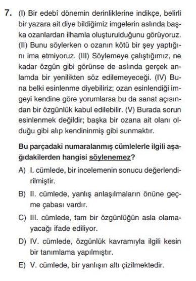 Üçüncü Online YGS denemesi Türkçe testi cevap anahtarı