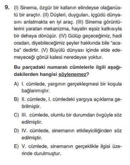 Üçüncü Online YGS denemesi Türkçe testi cevap anahtarı