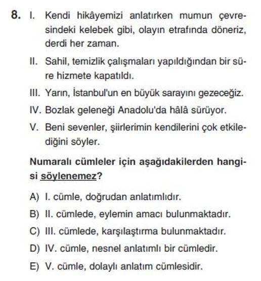 Üçüncü Online YGS denemesi Türkçe testi cevap anahtarı