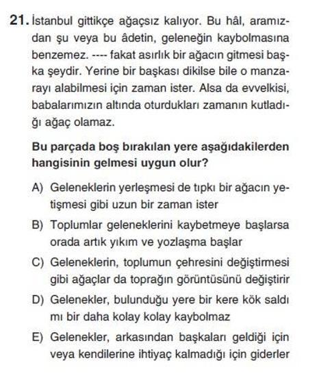 Üçüncü Online YGS denemesi Türkçe testi cevap anahtarı