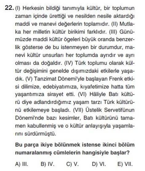 Üçüncü Online YGS denemesi Türkçe testi cevap anahtarı