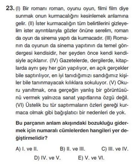 Üçüncü Online YGS denemesi Türkçe testi cevap anahtarı
