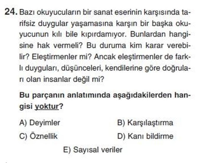 Üçüncü Online YGS denemesi Türkçe testi cevap anahtarı