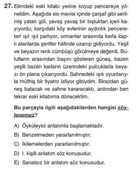 Üçüncü Online YGS denemesi Türkçe testi cevap anahtarı