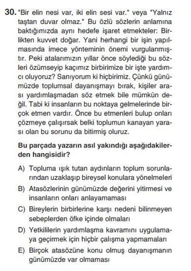 Üçüncü Online YGS denemesi Türkçe testi cevap anahtarı
