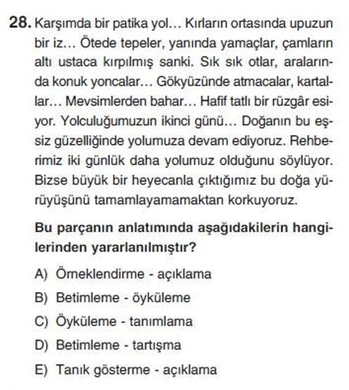 Üçüncü Online YGS denemesi Türkçe testi cevap anahtarı
