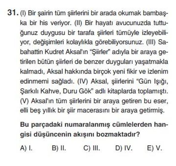 Üçüncü Online YGS denemesi Türkçe testi cevap anahtarı