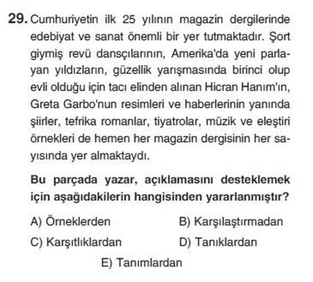 Üçüncü Online YGS denemesi Türkçe testi cevap anahtarı