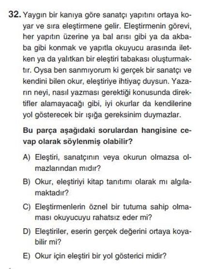Üçüncü Online YGS denemesi Türkçe testi cevap anahtarı