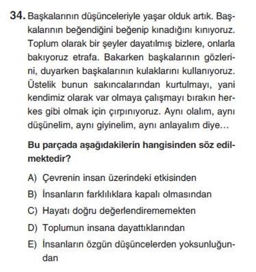 Üçüncü Online YGS denemesi Türkçe testi cevap anahtarı