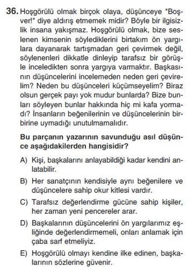 Üçüncü Online YGS denemesi Türkçe testi cevap anahtarı