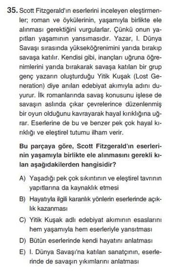 Üçüncü Online YGS denemesi Türkçe testi cevap anahtarı
