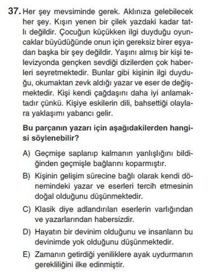 Üçüncü Online YGS denemesi Türkçe testi cevap anahtarı