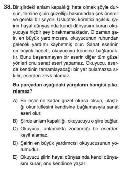 Üçüncü Online YGS denemesi Türkçe testi cevap anahtarı