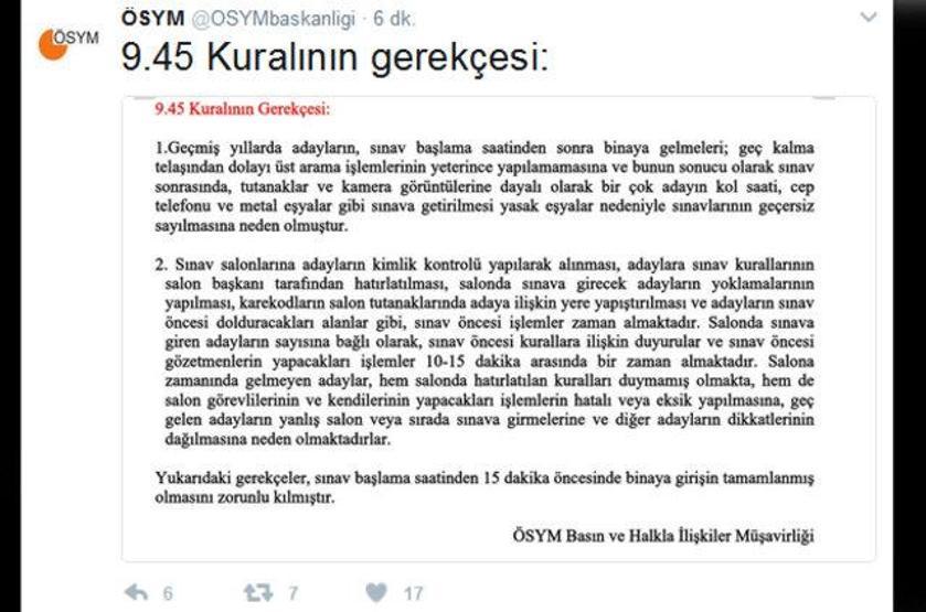 ÖSYMden YGS için 15 dakika kuralı açıklaması