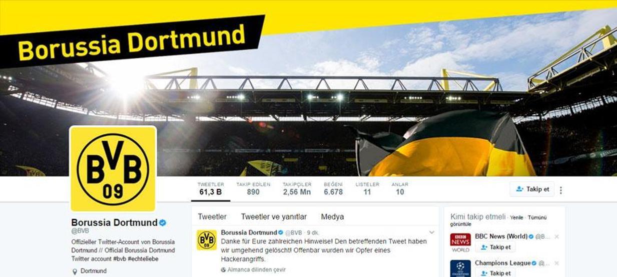 Borussia Dortmundun twitter hesabına hacker saldırısı