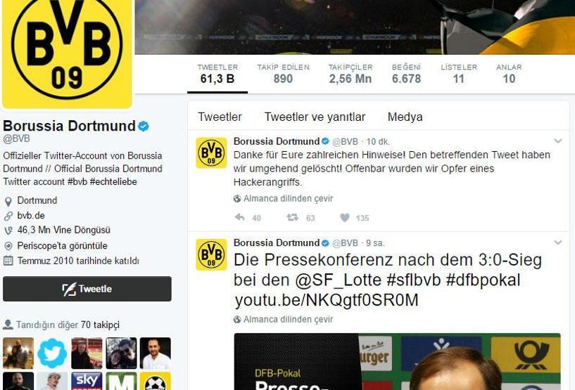 Borussia Dortmundun twitter hesabına hacker saldırısı