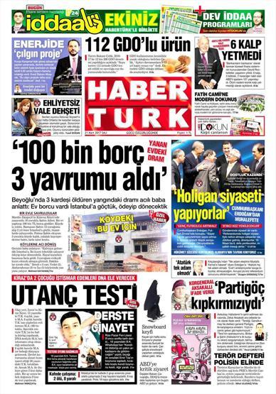 21 Mart 2017 - Gazete manşetleri