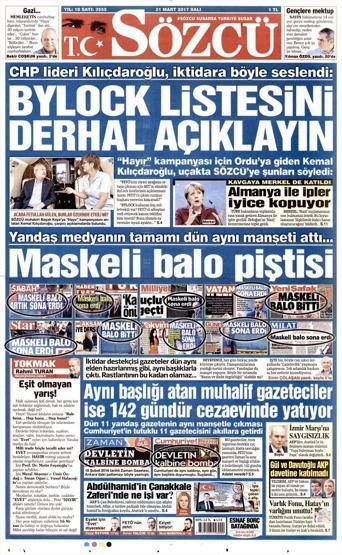 21 Mart 2017 - Gazete manşetleri