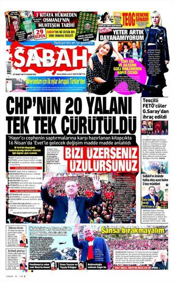 27 Mart 2017 - Gazete manşetleri