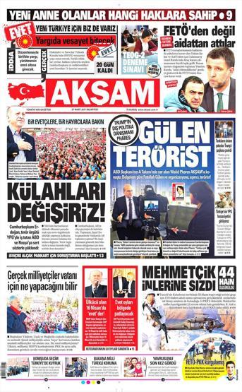 27 Mart 2017 - Gazete manşetleri
