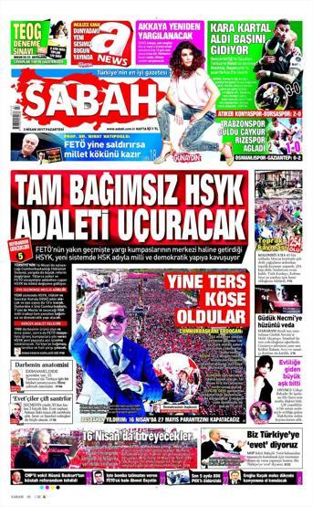 3 Nisan 2017 - Gazetelerin birinci sayfaları