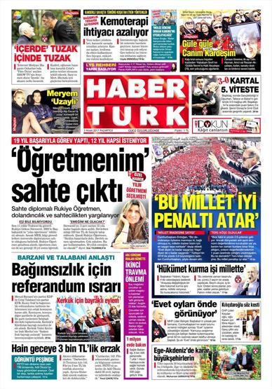 3 Nisan 2017 - Gazetelerin birinci sayfaları
