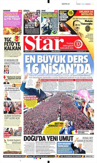 3 Nisan 2017 - Gazetelerin birinci sayfaları