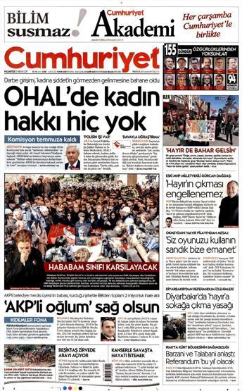 3 Nisan 2017 - Gazetelerin birinci sayfaları