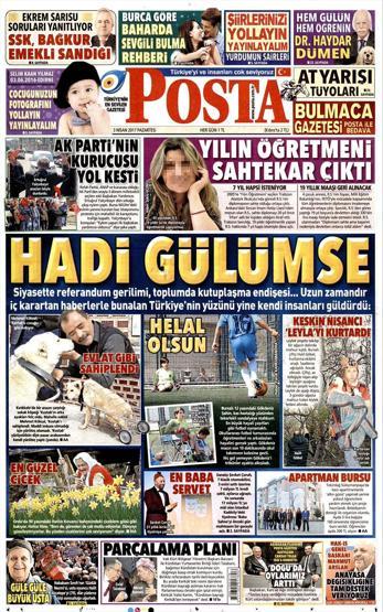 3 Nisan 2017 - Gazetelerin birinci sayfaları